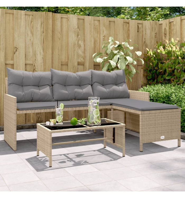 Canapé de jardin table et coussins en forme de L mélange beige | Mobilier & Déco