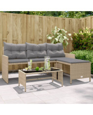 Canapé de jardin table et coussins en forme de L mélange beige | Mobilier & Déco