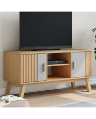 Meuble TV OLDEN gris et marron 114x43x57 cm bois de pin massif | Mobilier & Déco