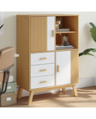 Buffet haut OLDEN blanc marron 85x43x125 cm bois massif de pin | Mobilier & Déco