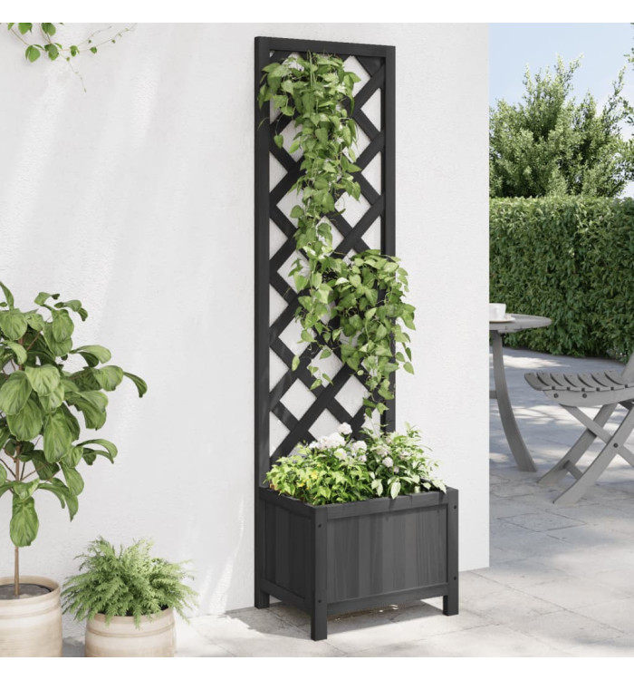 Jardinière avec treillis noir bois massif de sapin | Mobilier & Déco