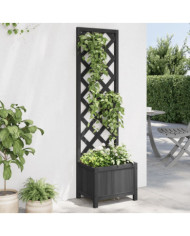 Jardinière avec treillis noir bois massif de sapin | Mobilier & Déco