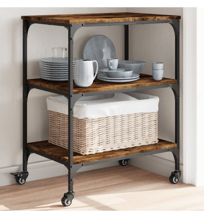 Chariot de cuisine chêne fumé 60x41x76 cm bois d'ingénierie | Mobilier & Déco