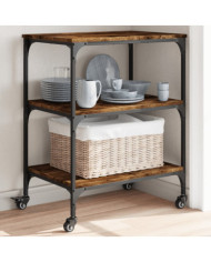 Chariot de cuisine chêne fumé 60x41x76 cm bois d'ingénierie | Mobilier & Déco