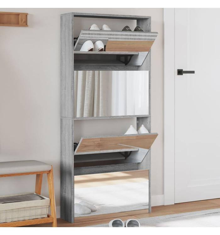Armoire à chaussures miroir 4 niveaux sonoma gris 63x17x134 cm | Mobilier & Déco