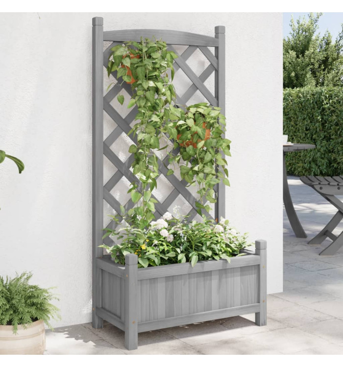 Jardinière avec treillis gris bois massif de sapin | Mobilier & Déco