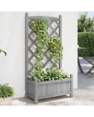 Jardinière avec treillis gris bois massif de sapin | Mobilier & Déco