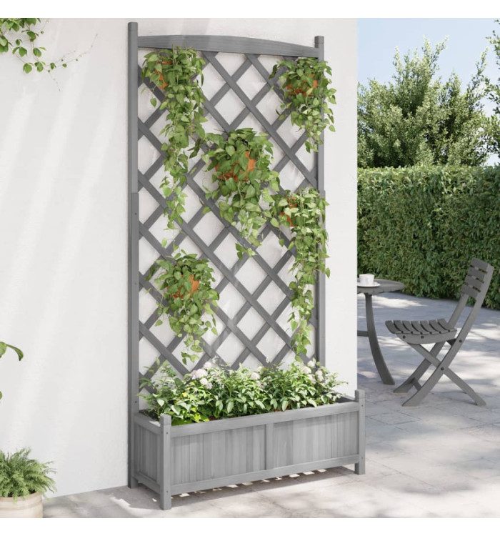 Jardinière avec treillis gris bois massif de sapin | Mobilier & Déco