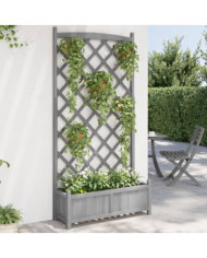 Jardinière avec treillis gris bois massif de sapin | Mobilier & Déco