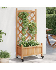 Jardinière avec treillis et roues marron bois massif de sapin | Mobilier & Déco