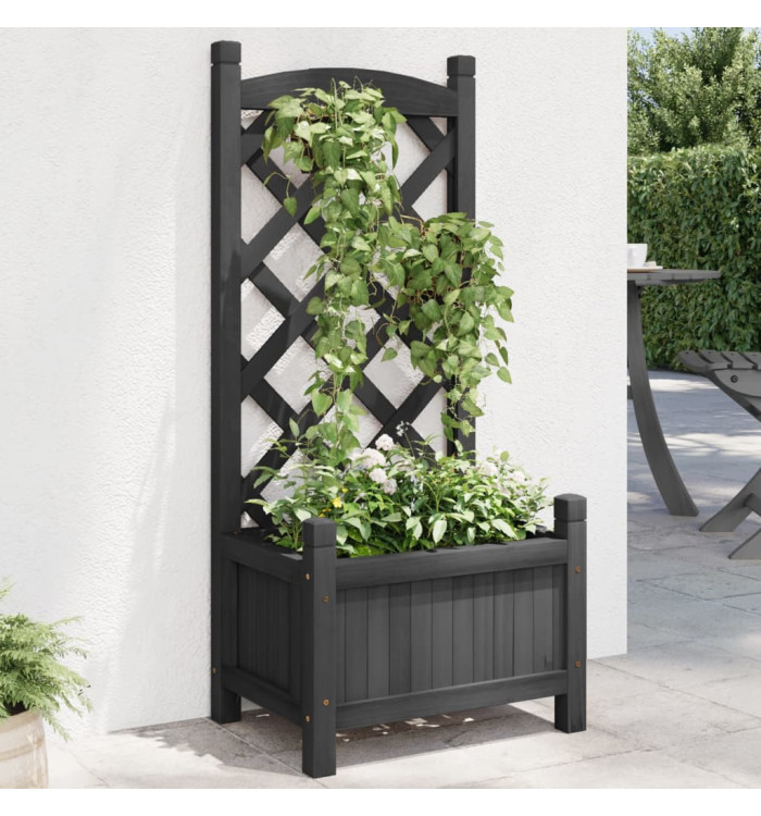 Jardinière avec treillis noir bois massif de sapin | Mobilier & Déco