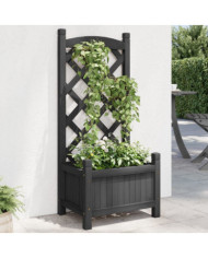 Jardinière avec treillis noir bois massif de sapin | Mobilier & Déco
