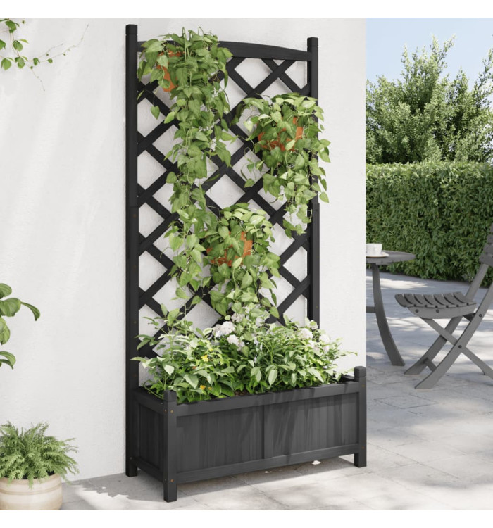 Jardinière avec treillis noir bois massif de sapin | Mobilier & Déco