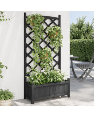 Jardinière avec treillis noir bois massif de sapin | Mobilier & Déco
