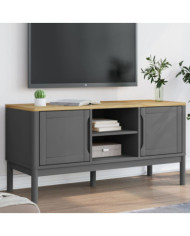 Meuble TV FLORO gris 114x43x55 cm bois massif de pin | Mobilier & Déco