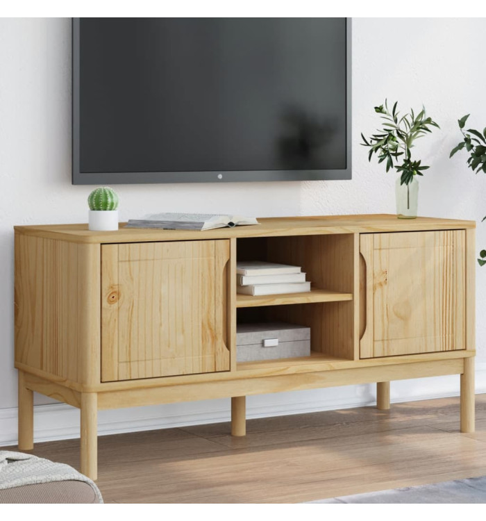 Meuble TV FLORO cire marron 114x43x55 cm bois massif de pin | Mobilier & Déco