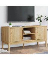 Meuble TV FLORO cire marron 114x43x55 cm bois massif de pin | Mobilier & Déco