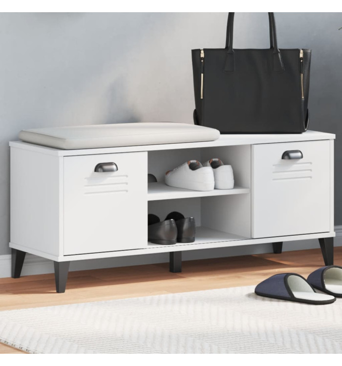 Banc à chaussures VIKEN blanc 106x35x45 cm bois massif de pin | Mobilier & Déco