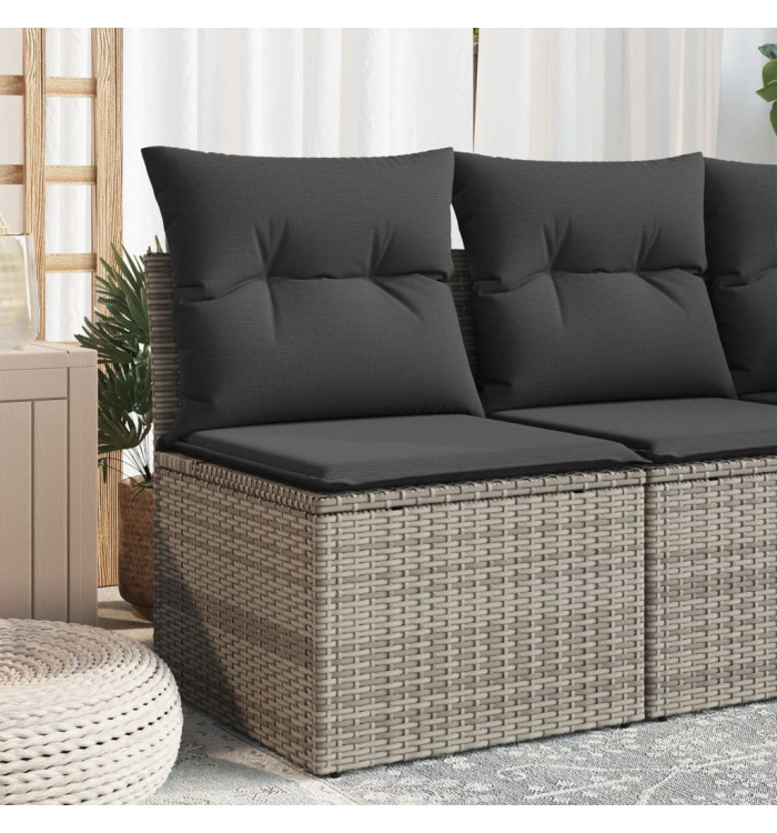 Chaise de jardin sans accoudoirs avec coussins gris poly rotin | Mobilier & Déco
