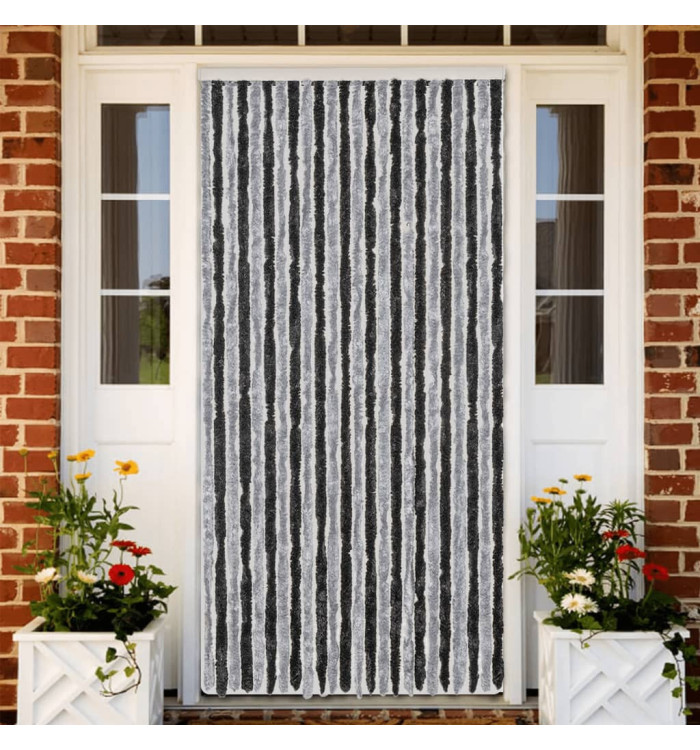 Rideau anti-mouches gris et noir 100x220 cm chenille | Mobilier & Déco