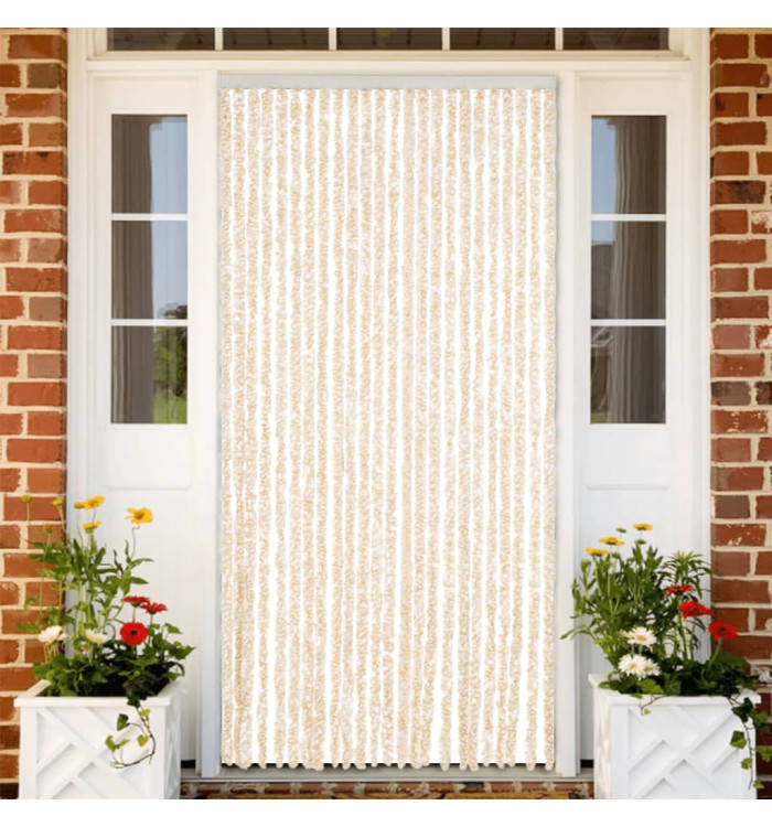 Rideau anti-mouches beige et blanc 100x230 cm chenille | Mobilier & Déco