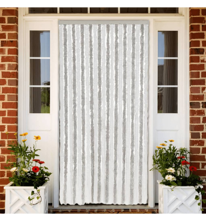 Rideau anti-mouches gris clair et blanc 90x200 cm chenille | Mobilier & Déco