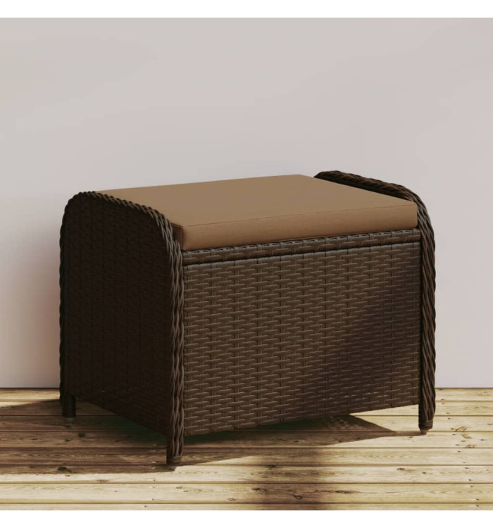 Tabouret de jardin avec coussin brun 58x46x46 cm résine tressée | Mobilier & Déco