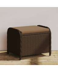 Tabouret de jardin avec coussin brun 58x46x46 cm résine tressée | Mobilier & Déco