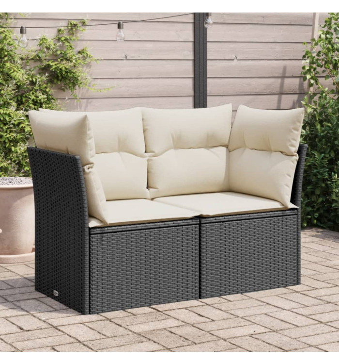 Canapé de jardin avec coussins 2 places noir résine tressée | Mobilier & Déco