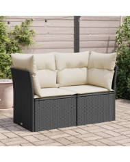 Canapé de jardin avec coussins 2 places noir résine tressée | Mobilier & Déco
