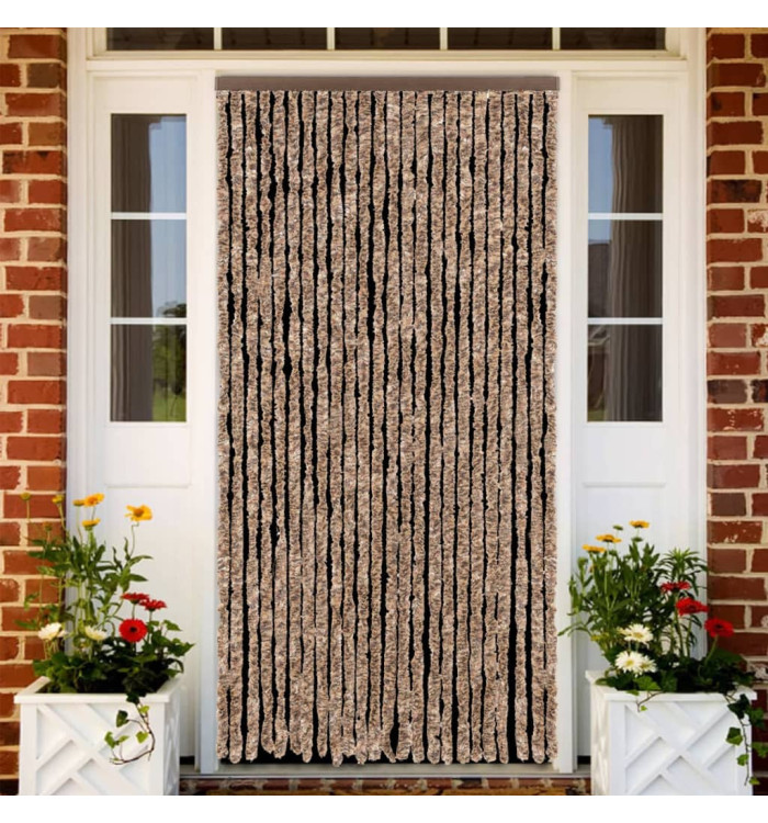 Rideau anti-mouches beige et marron foncé 100x230 cm chenille | Mobilier & Déco