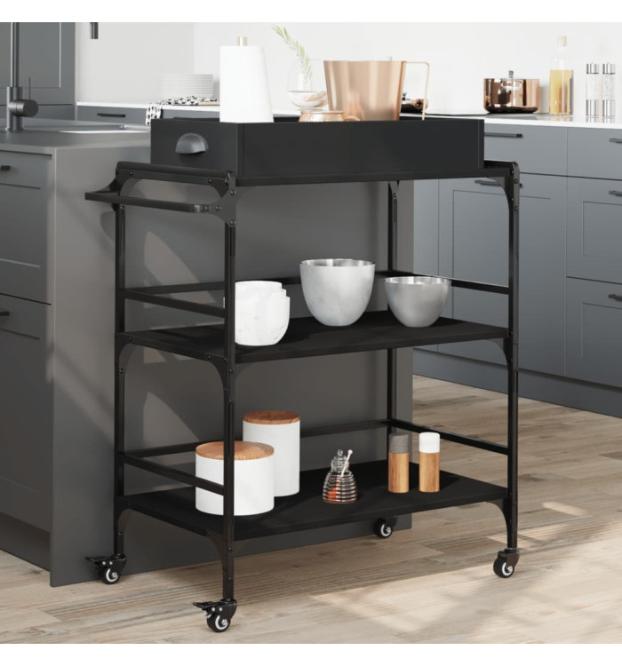 Chariot de cuisine noir 81,5x41x92,5 cm bois d'ingénierie | Mobilier & Déco