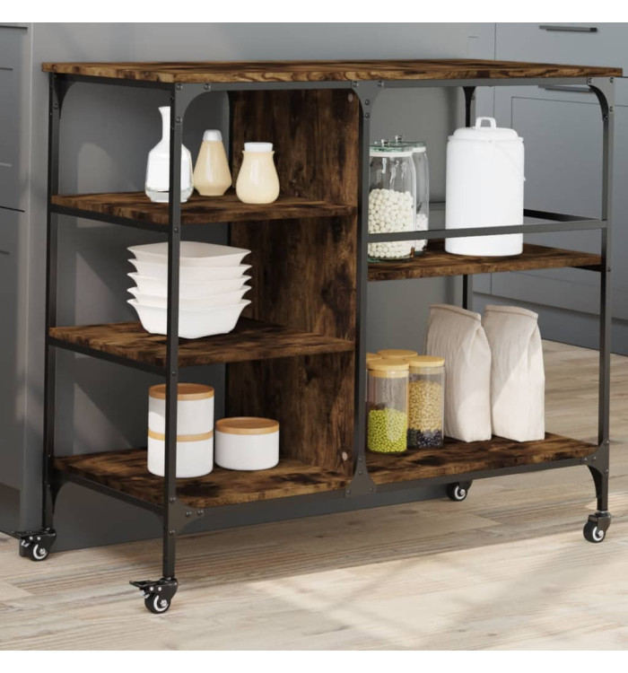 Chariot de cuisine chêne fumé 100x45x89,5 cm bois d'ingénierie | Mobilier & Déco