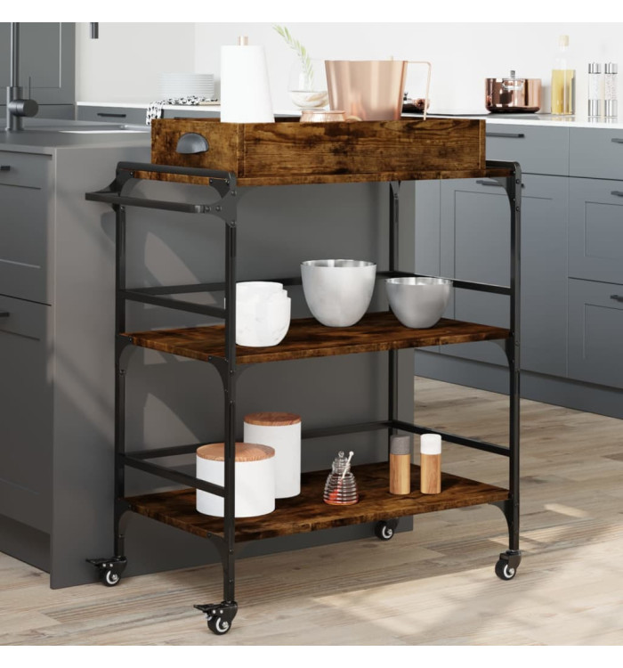 Chariot de cuisine chêne fumé 81,5x41x92,5 cm bois d'ingénierie | Mobilier & Déco