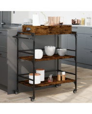 Chariot de cuisine chêne fumé 81,5x41x92,5 cm bois d'ingénierie | Mobilier & Déco