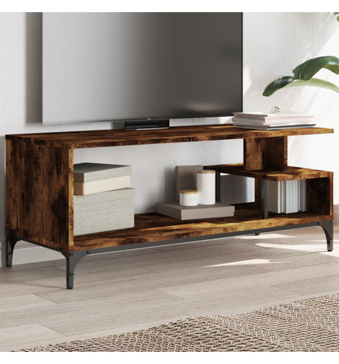 Meuble TV chêne fumé bois ingénierie et acier enduit de poudre | Mobilier & Déco