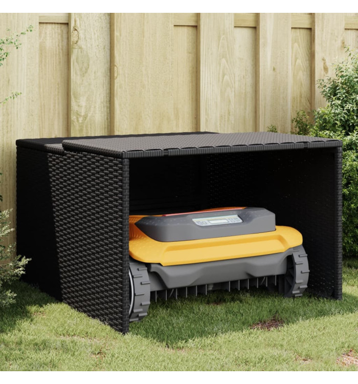 Garage pour robot tondeuse noir 86x90x52/57 cm résine tressée | Mobilier & Déco