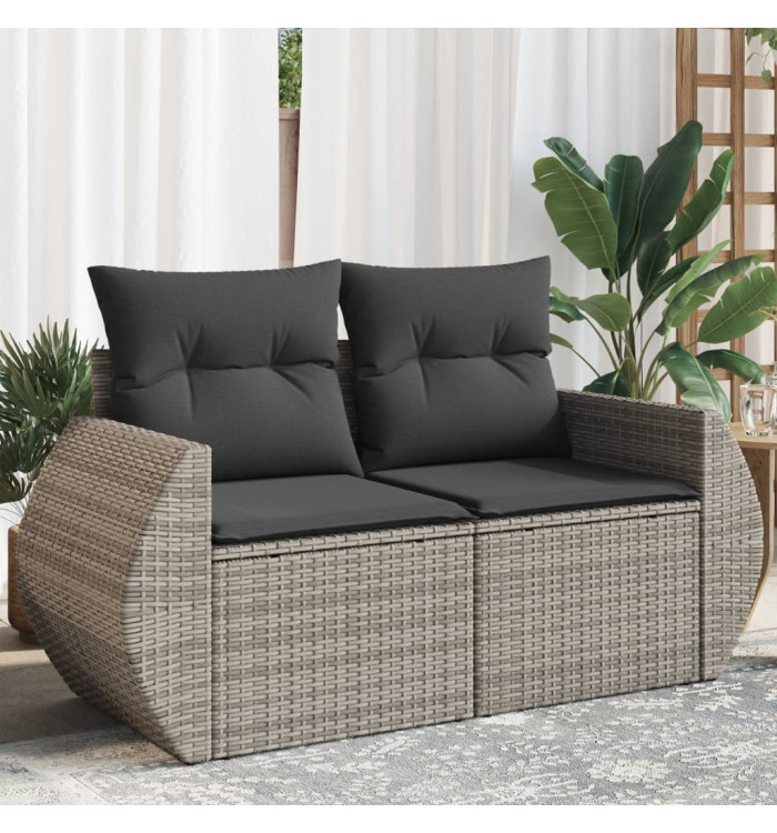 Canapé de jardin 2 places avec coussins gris résine tressée | Mobilier & Déco