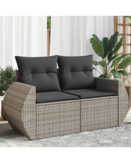 Canapé de jardin 2 places avec coussins gris résine tressée | Mobilier & Déco