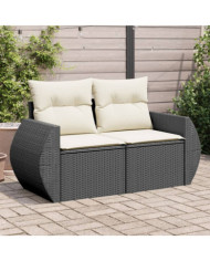 Canapé de jardin avec coussins 2 places noir résine tressée | Mobilier & Déco