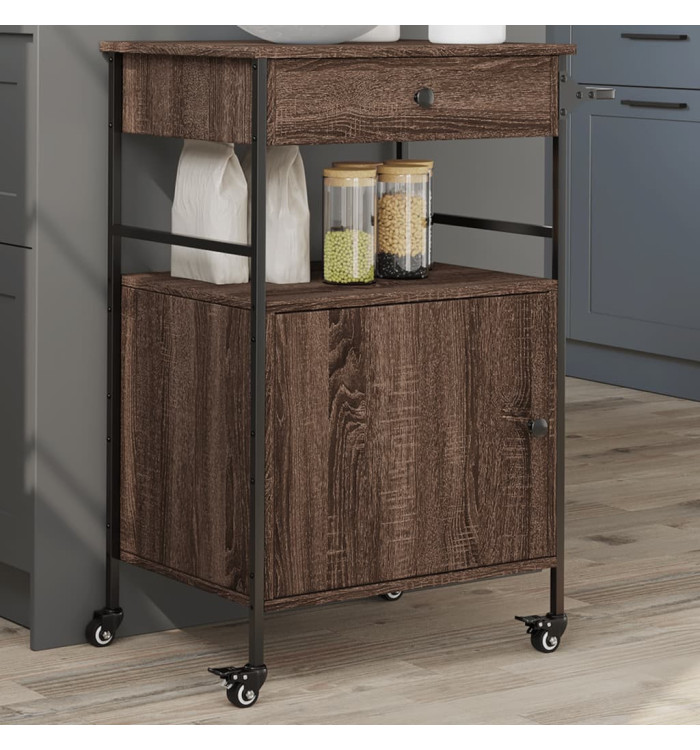 Chariot de cuisine chêne marron 56x43x89,5 cm bois d'ingénierie | Mobilier & Déco