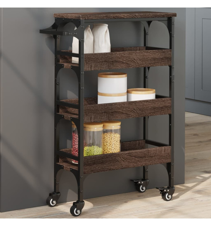 Chariot de cuisine chêne marron 53x20x76 cm bois d'ingénierie | Mobilier & Déco