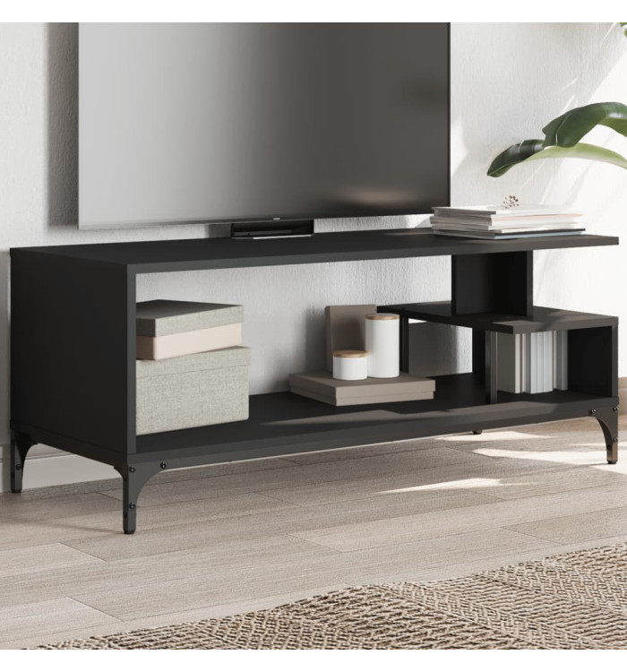 Meuble TV noir bois d'ingénierie et acier enduit de poudre | Mobilier & Déco