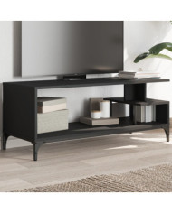 Meuble TV noir bois d'ingénierie et acier enduit de poudre | Mobilier & Déco