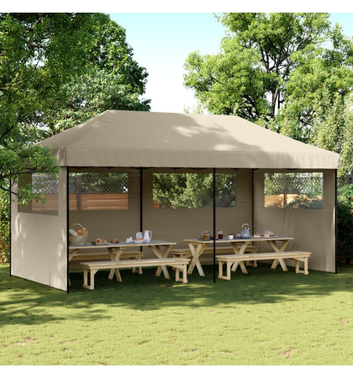 Tente de réception pliable escamotable 3 parois latérales taupe | Mobilier & Déco