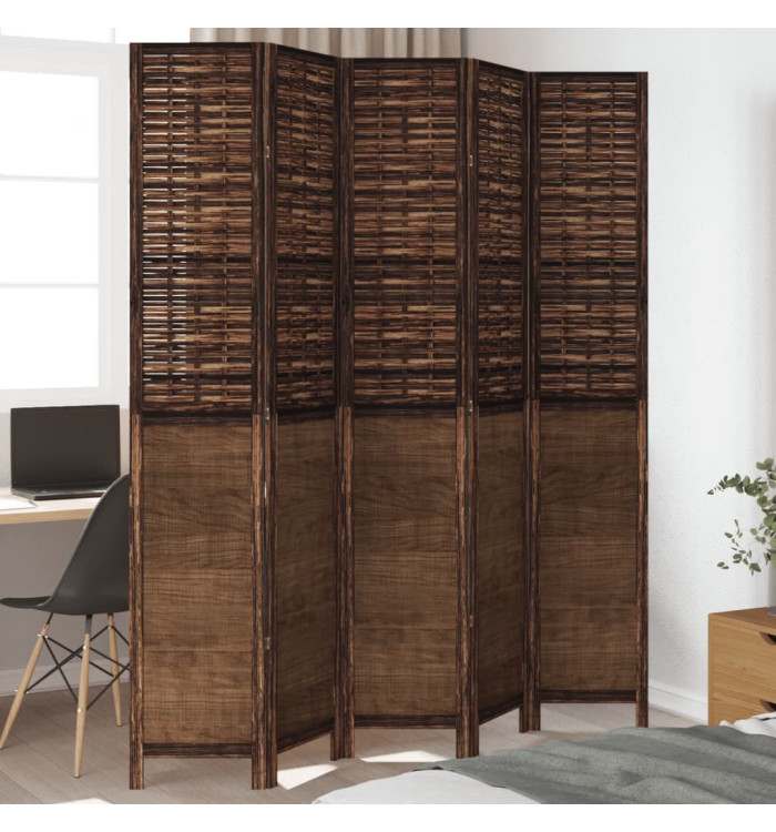 Cloison de séparation 5 panneaux marron foncé paulownia massif | Mobilier & Déco