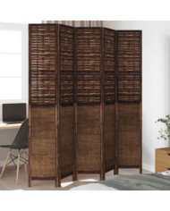 Cloison de séparation 5 panneaux marron foncé paulownia massif | Mobilier & Déco