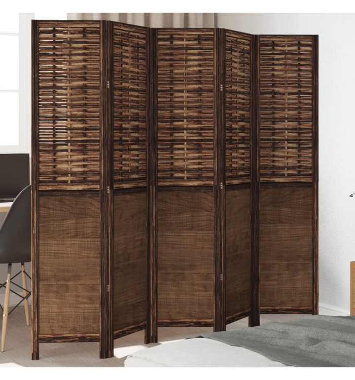 Cloison de séparation 5 panneaux marron foncé paulownia massif | Mobilier & Déco
