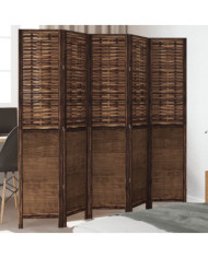 Cloison de séparation 5 panneaux marron foncé paulownia massif | Mobilier & Déco