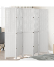 Cloison de séparation 5 panneaux blanc bois de paulownia massif | Mobilier & Déco